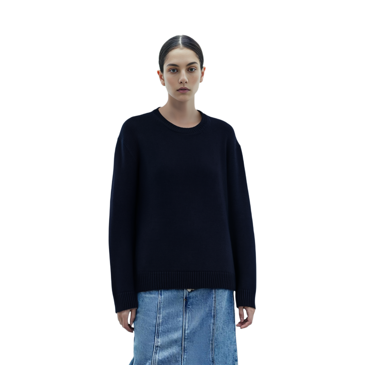 MIU MIU Unisex Solid Navy Blue Round Neck Long Sleeve Sweater. MML849-13VB- F0008 圖 6