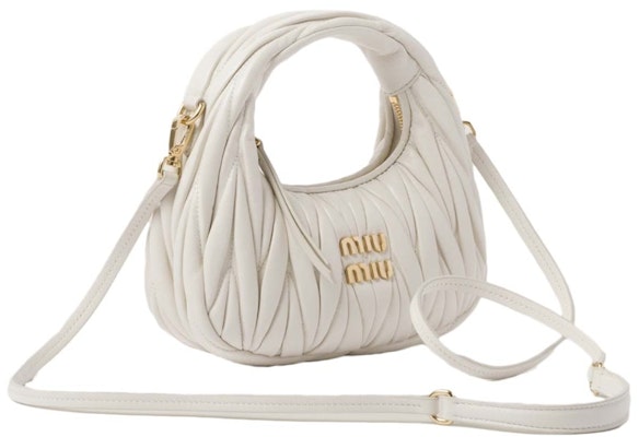 Miu Miu Wander Matelasse Nappa Leather Hobo Mini-Bag White Order Miu Miu Wander Matelasse Nappa Leather Hobo Mini-Bag White