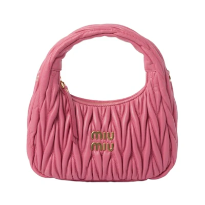 Miu Miu Wander Matelasse Nappa Leather Mini Hobo Bag Pink