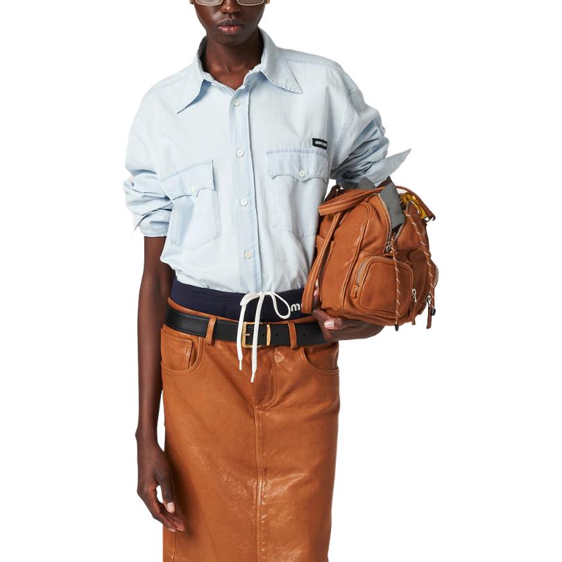 MIU MIU Washed Logo Patch Long Sleeve Shirt Unisex Light Blue. GWC120-14UT-F0076-S-OOO 圖 3