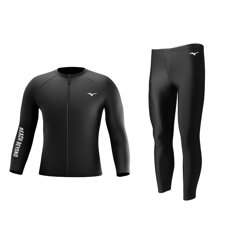 Mizuno  Black Long Sleeve Surfing Diving Swimwear Set with Sun Protection. N2CBB103-TZA