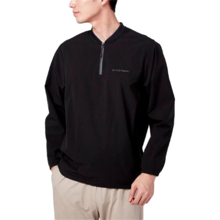 Mizuno Black Baseball Collar Long-Sleeve Sweatshirt with Logo Print B2ME201109