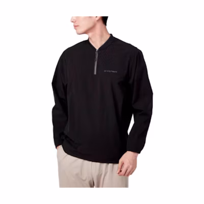 Mizuno Black Baseball Collar Long-Sleeve Sweatshirt with Logo Print B2ME201109