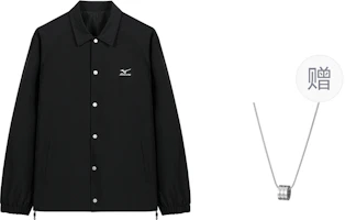 Mizuno Black Polo Collar Letter Long Sleeve Jacket Unisex with Necklace Gift A2CE3123-BLACK Mizuno Black Polo Collar Letter Long Sleeve Jacket Unisex with Necklace Gift A2CE3123-BLACK