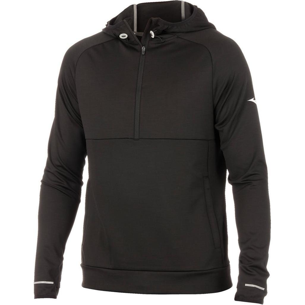 Mizuno Black Solid Color Half-Zip Raglan Sleeve Hooded Jacket 422178-9090