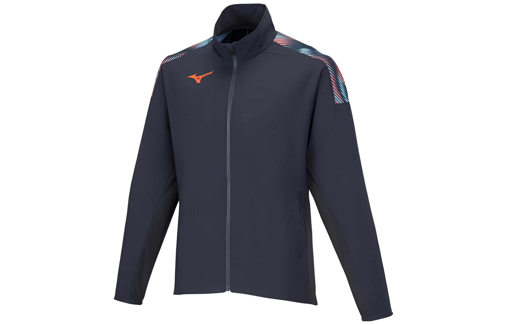Mizuno Black Zip-Up High Collar Jacket with Logo Print 62JCA01-012