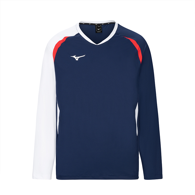 Mizuno Breathable Quick-Dry Long-Sleeve Badminton Shirt Unisex Blue Red White C2CA43Z128