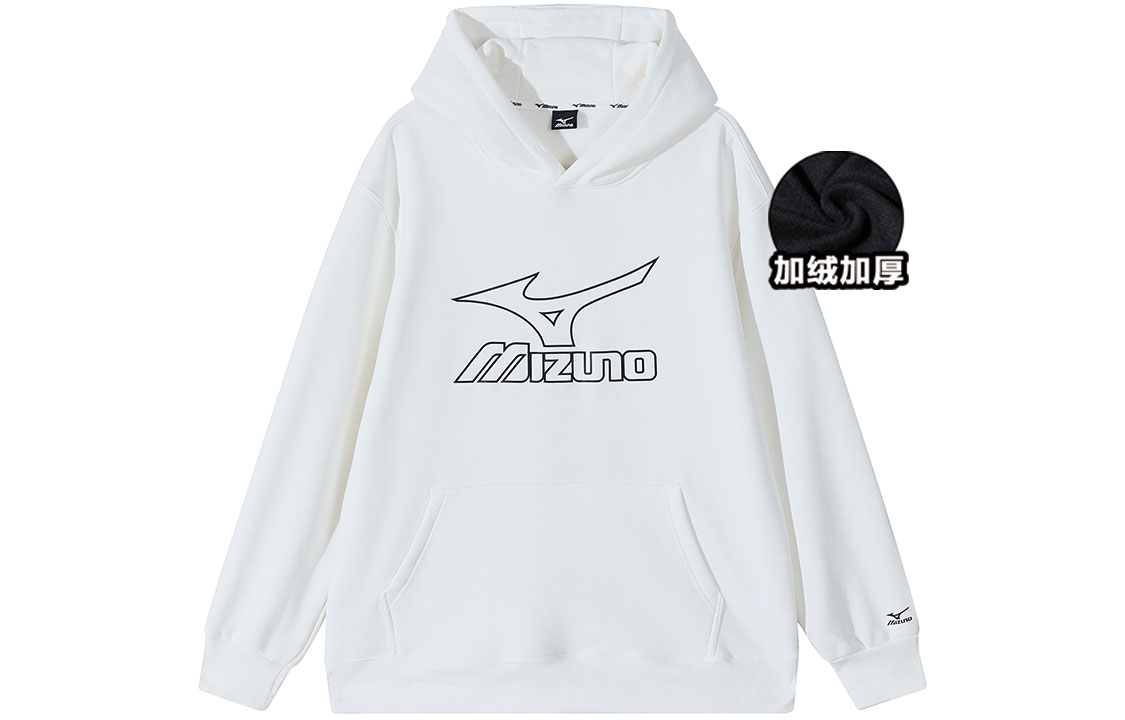 Mizuno Classic Logo Print Fleece-Lined Hoodie Unisex Outdoor Pullover A2CA2647