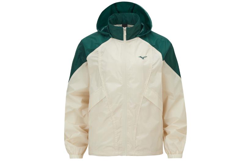 Mizuno Cream Colorblock Logo Zip Hoodie Jacket Unisex Casual Loose Fit 32YE4026-46