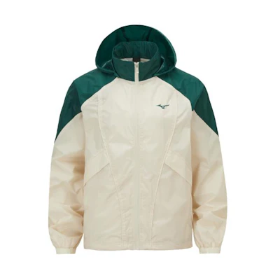 Mizuno Cream Colorblock Logo Zip Hoodie Jacket Unisex Casual Loose Fit 32YE4026-46