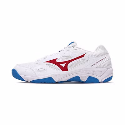 Mizuno Cyclone Speed White Blue Red 'Non-Slip Breathable Badminton Training'
