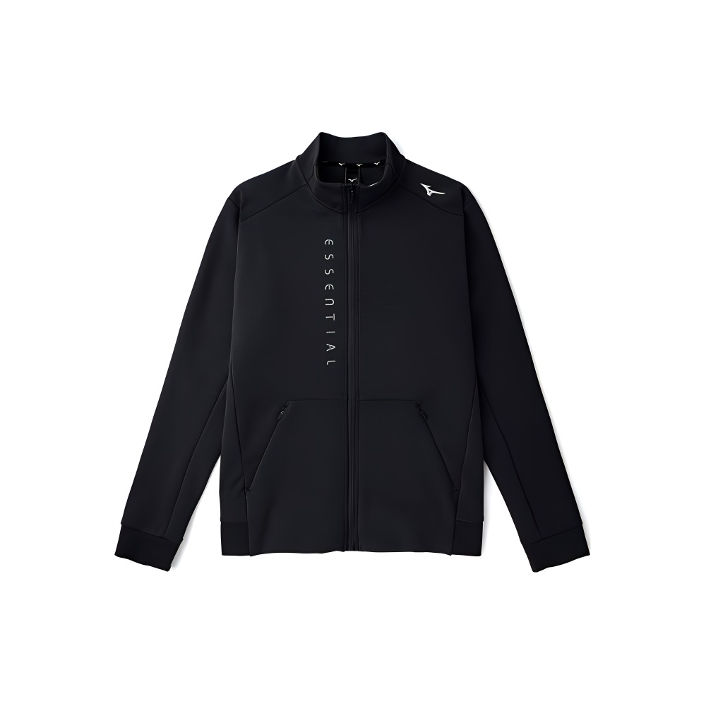 Mizuno ESSENTIAL Black Logo Print High Collar Zip Sports Jacket K2CC21A5-09