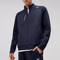 Shop Mizuno ESSENTIAL Navy Full-Zip Track Jacket Activewear with Logo Print K2CC41A114
