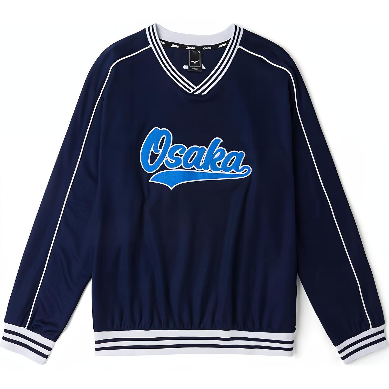 Mizuno Heritage Baseball Retro Striped Sweatshirt Navy Unisex D2CC23H6-14