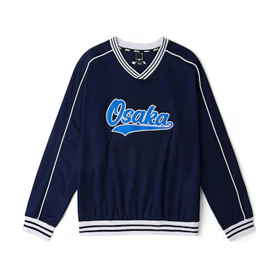 Mizuno Heritage Baseball Retro Striped Sweatshirt Navy Unisex D2CC23H6-14
