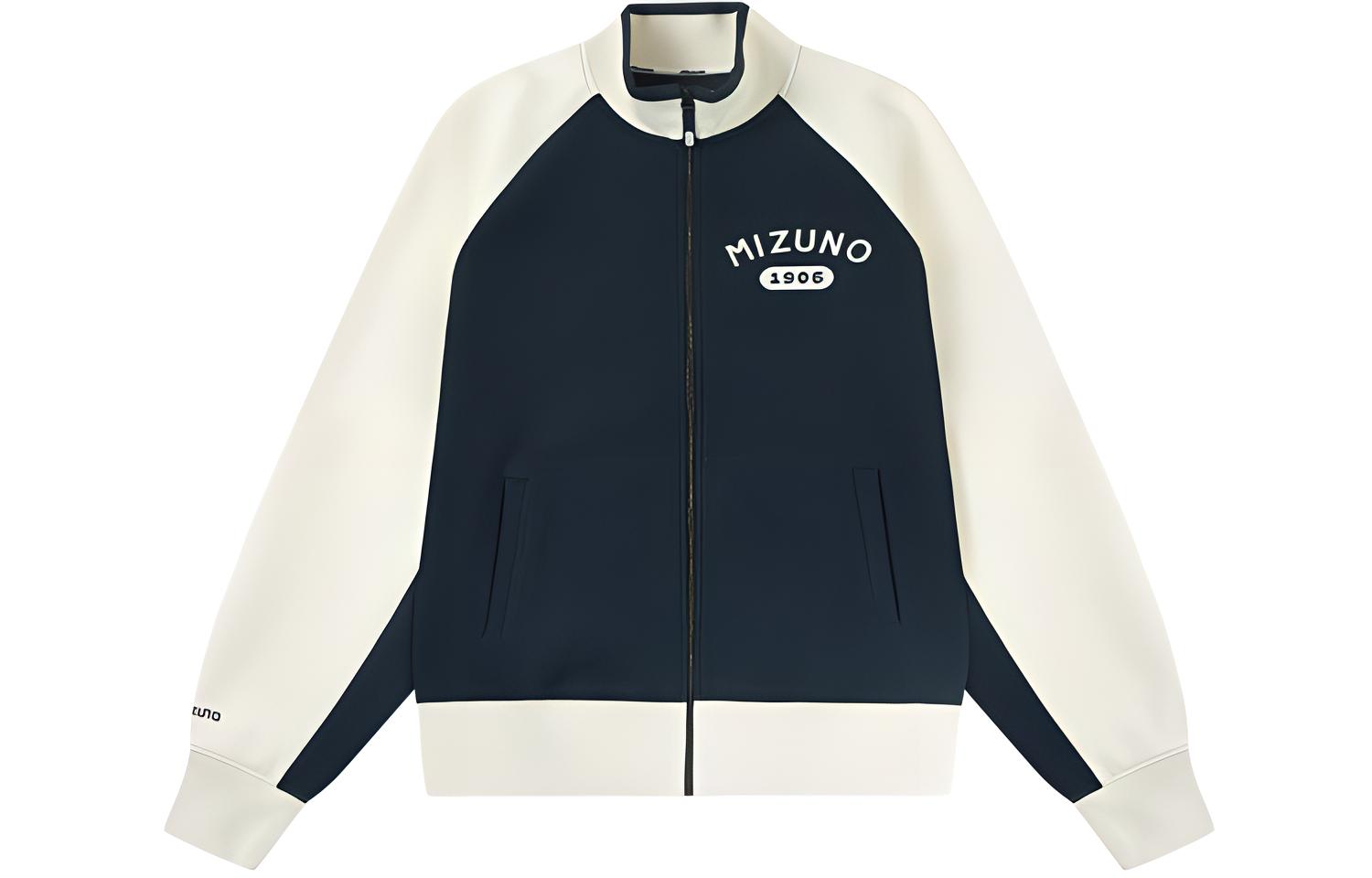 Mizuno HERITAGE Logo Print Warm High-Neck Zip Jacket Navy Blue D2CC26H115