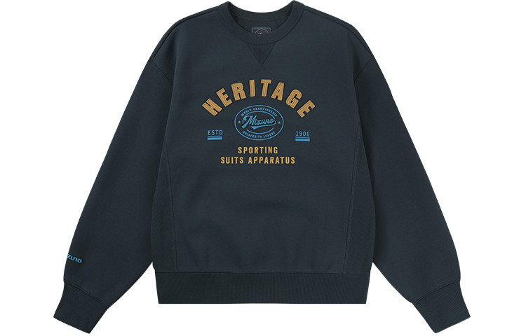 Mizuno Heritage Navy Unisex Thick Print Crewneck Long-Sleeve Sweatshirt D2CC26H215