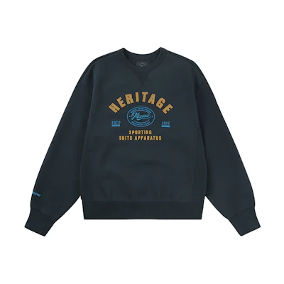 Mizuno Heritage Navy Unisex Thick Print Crewneck Long-Sleeve Sweatshirt D2CC26H215