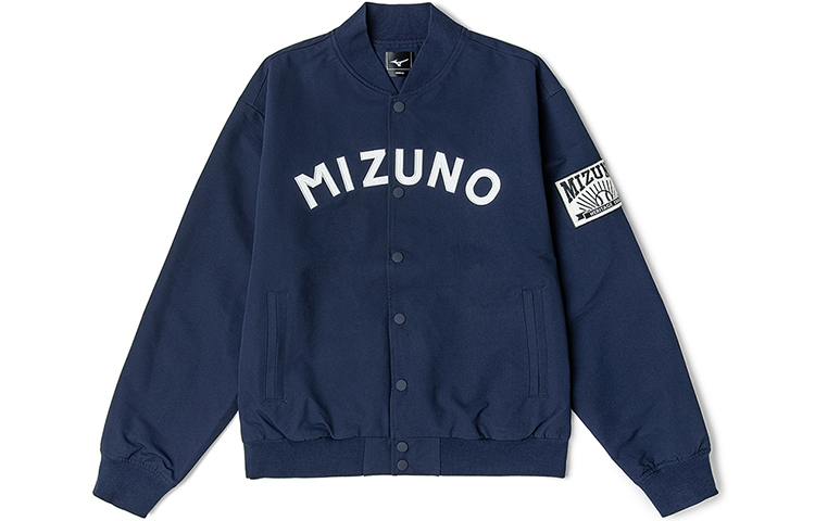 Mizuno Heritage Outdoor Retro Letter Print Woven Jacket Navy Blue Unisex D2CE23H114