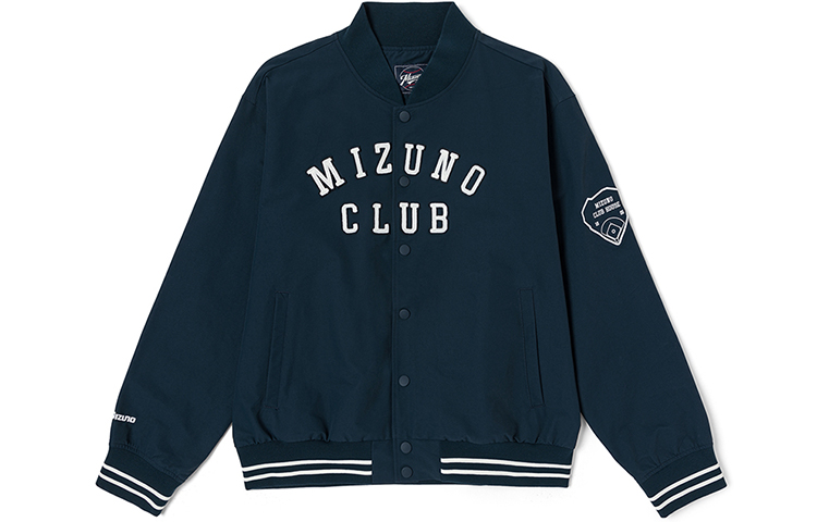 Mizuno Heritage Unisex Navy Blue Embroidered Lettering Baseball Jacket D2CE33H115