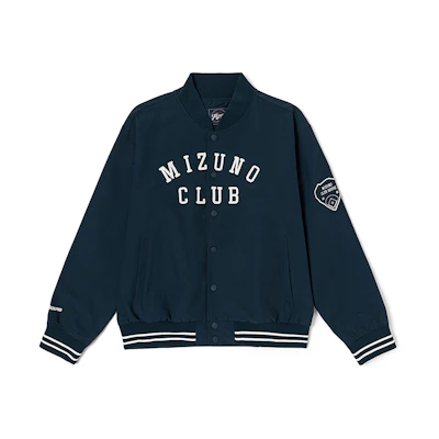 Mizuno Heritage Unisex Navy Blue Embroidered Lettering Baseball Jacket D2CE33H115