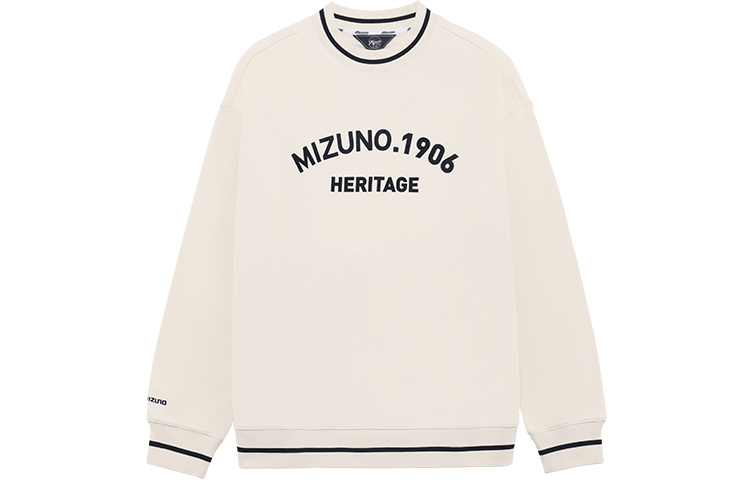 Mizuno HERITAGE Unisex Oversized Pullover Knit Sweatshirt Coconut White D2CC36H116