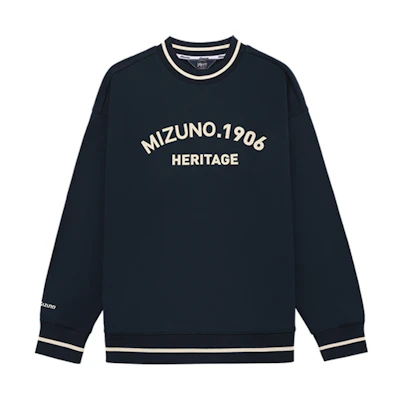 Mizuno HERITAGE Unisex Pullover Knit Sweatshirt Navy Blue - Oversized Fit D2CC36H115