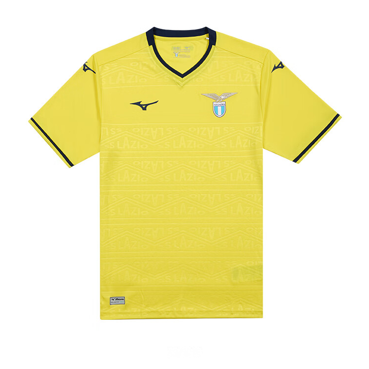 Mizuno Lazio 24/25 Away Jersey Yellow V-Neck Short Sleeve Soccer Shirt P2GABX08