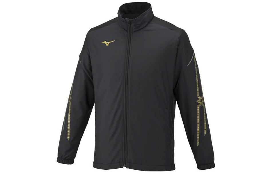 Mizuno Logo Print Zip-Up High Neck Jacket Unisex Black Gold 32ME263-109