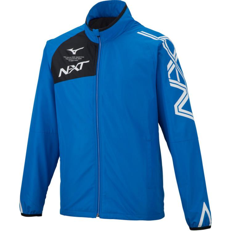 Mizuno Logo Printed Blue Zip-Up Jacket Unisex Long-Sleeve Mock Neck 32JE274026