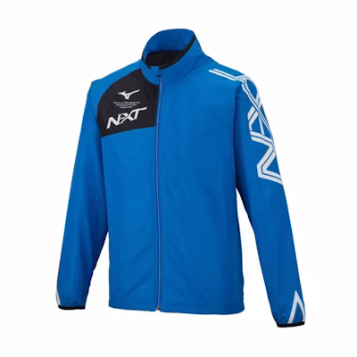 Mizuno Logo Printed Blue Zip-Up Jacket Unisex Long-Sleeve Mock Neck 32JE274026