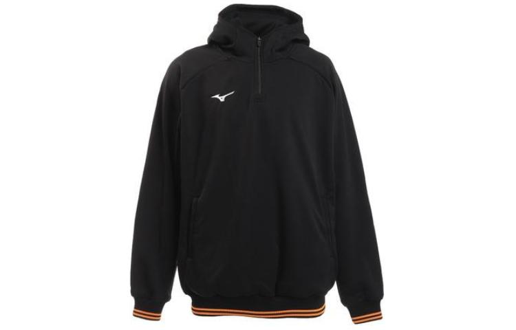 Mizuno Logo Printed Half-Zip Hoodie Jacket Unisex - Black 12JE1K0509