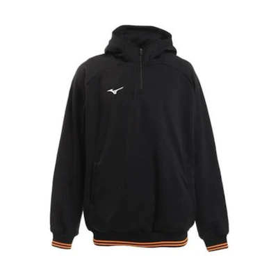 Mizuno Logo Printed Half-Zip Hoodie Jacket Unisex - Black 12JE1K0509