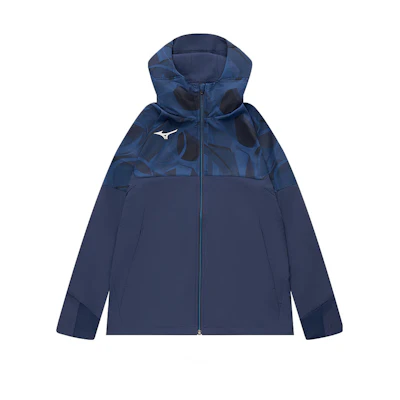 Mizuno Logo Running Hooded Woven Jacket Navy Blue 32MCB503