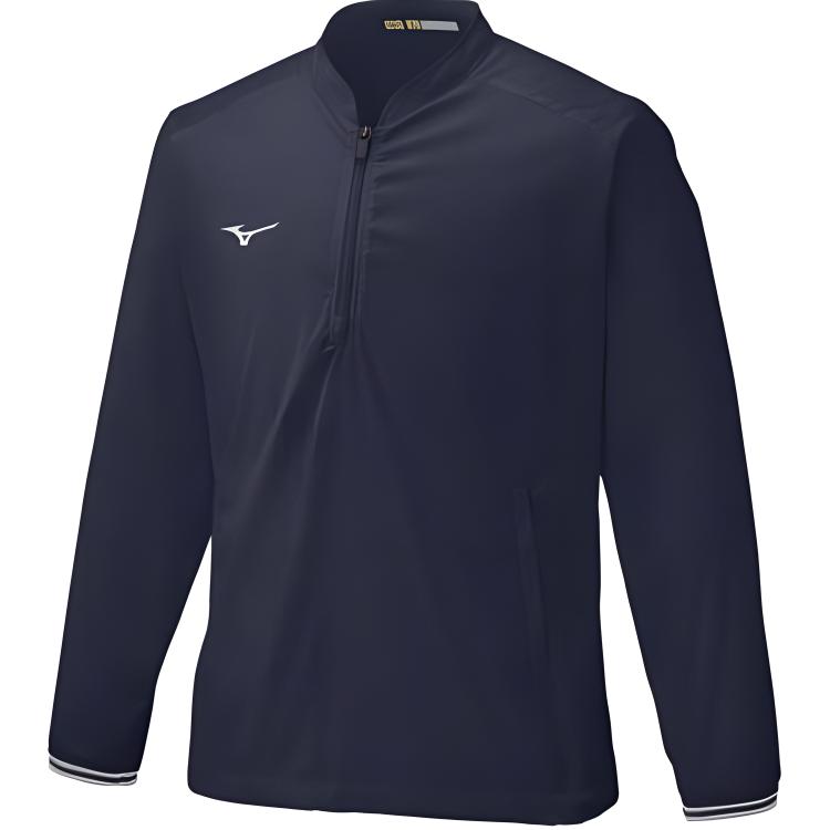 Mizuno Navy Blue Logo Print Baseball Collar Unisex Long Sleeve Jacket 12JE1J0514