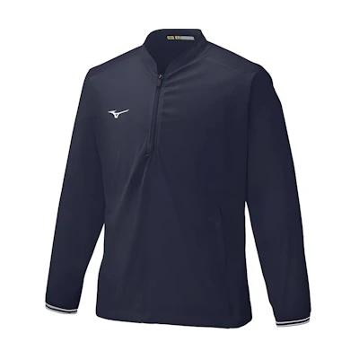 Mizuno Navy Blue Logo Print Baseball Collar Unisex Long Sleeve Jacket 12JE1J0514