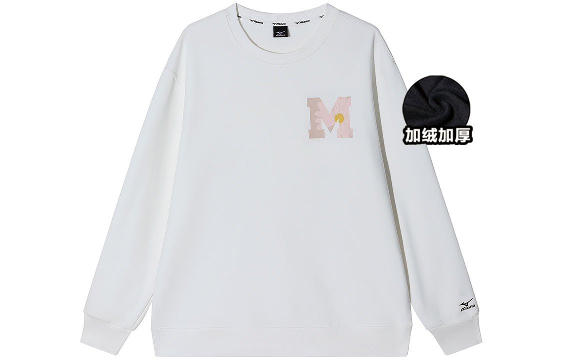 Mizuno Outdoor Daisy Logo Print Thickened Fleece Crewneck Sweatshirt Winter Unisex A2CA2589