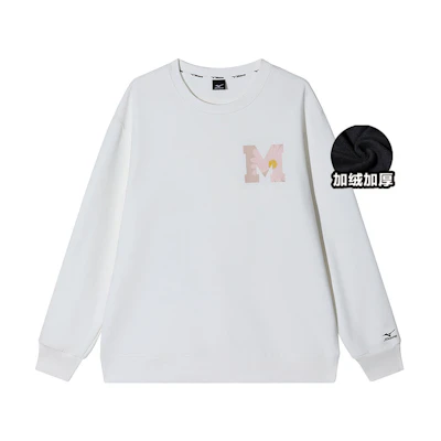 Mizuno Outdoor Daisy Logo Print Thickened Fleece Crewneck Sweatshirt Winter Unisex A2CA2589