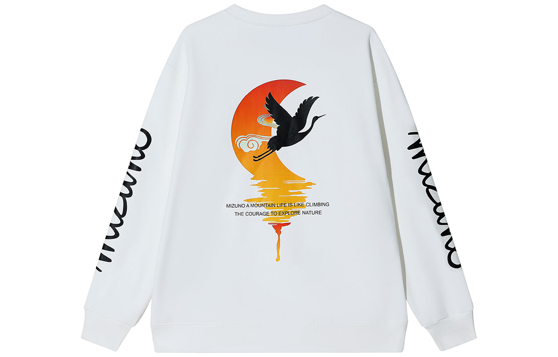 Mizuno Outdoor Sunset Logo Print Fleece Crewneck Sweatshirt Unisex Winter Style A2CA2643