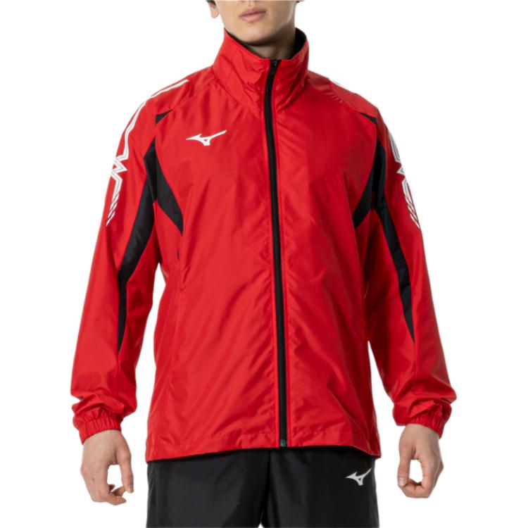 Mizuno Red Zip-Up Colorblock High-Collar Jacket Unisex 32JE8015-62