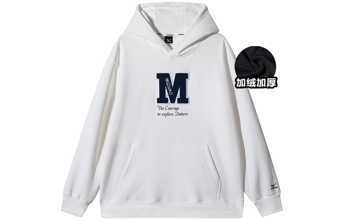 Mizuno Retro Logo Embroidered Fleece Hoodie Unisex Outdoor Pullover A2CA2649