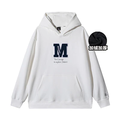 Mizuno Retro Logo Embroidered Fleece Hoodie Unisex Outdoor Pullover A2CA2649