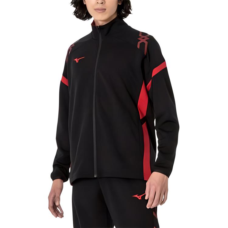 Mizuno Retro Track Jacket Black - Unisex High Neck Full-Zip with Print Design 32MCA11096