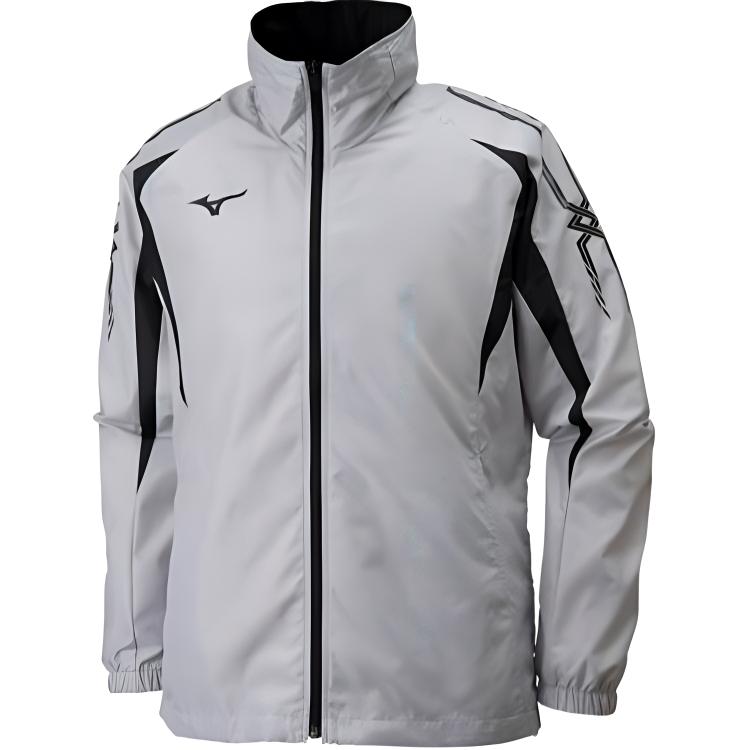 Mizuno Silver Grey Zip-Up Jacket with Contrast Logo Unisex Long Sleeve 32JE8015-05