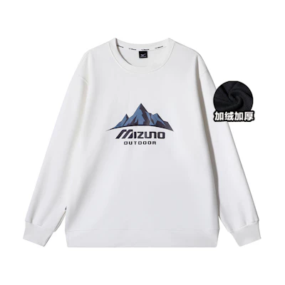 Mizuno Snowy Mountain Logo Print Fleece Sweatshirt Unisex Couple Style A2CA2588