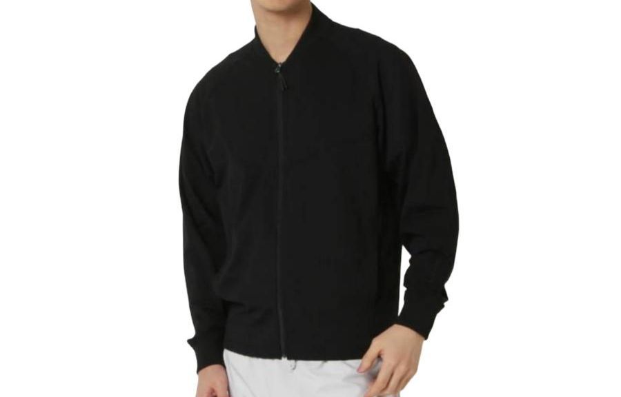 Mizuno Solid Black V-Neck Zip-Up Fitted Long Sleeve Jacket B2MC101009