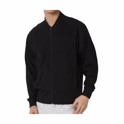 Mizuno Solid Black V-Neck Zip-Up Fitted Long Sleeve Jacket B2MC101009