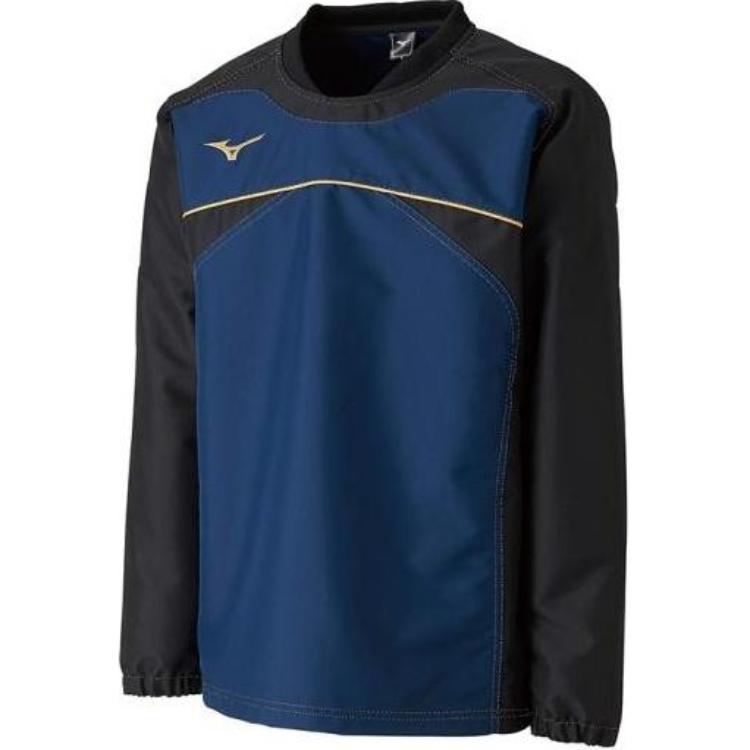 Mizuno Striped Colorblock Logo Print Crewneck Raglan Sweatshirt Navy Unisex 32ME8583-14