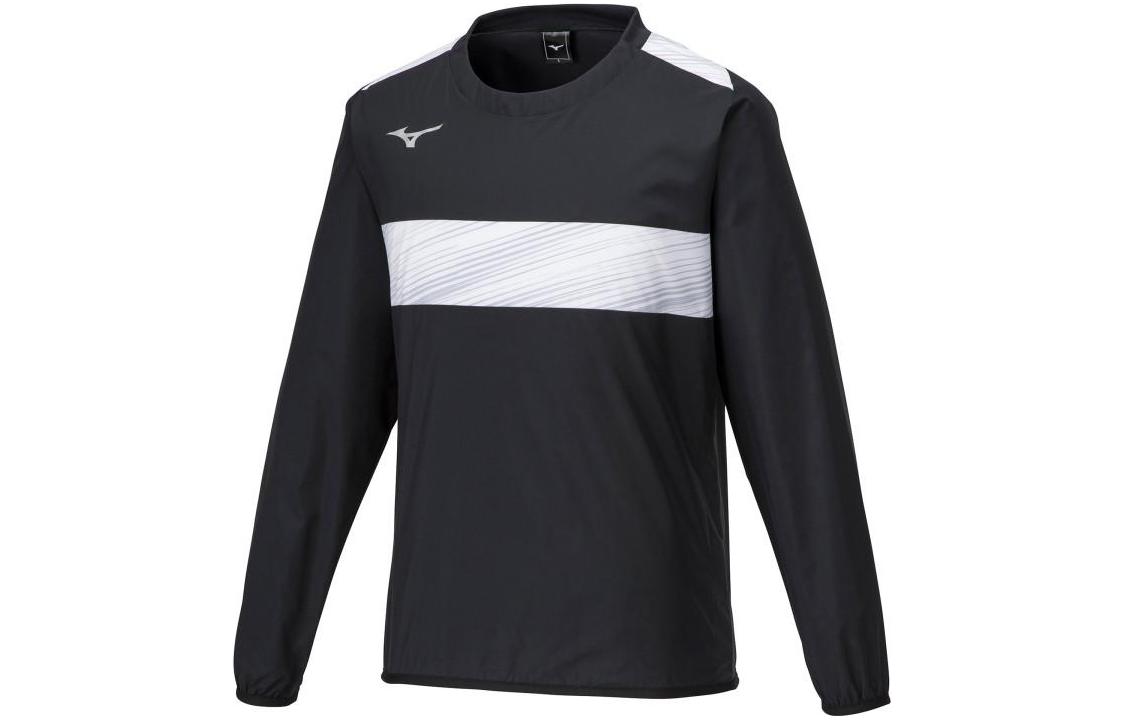Mizuno Striped Logo Print Crewneck Long Sleeve Sweatshirt Unisex Black P2MEA30009
