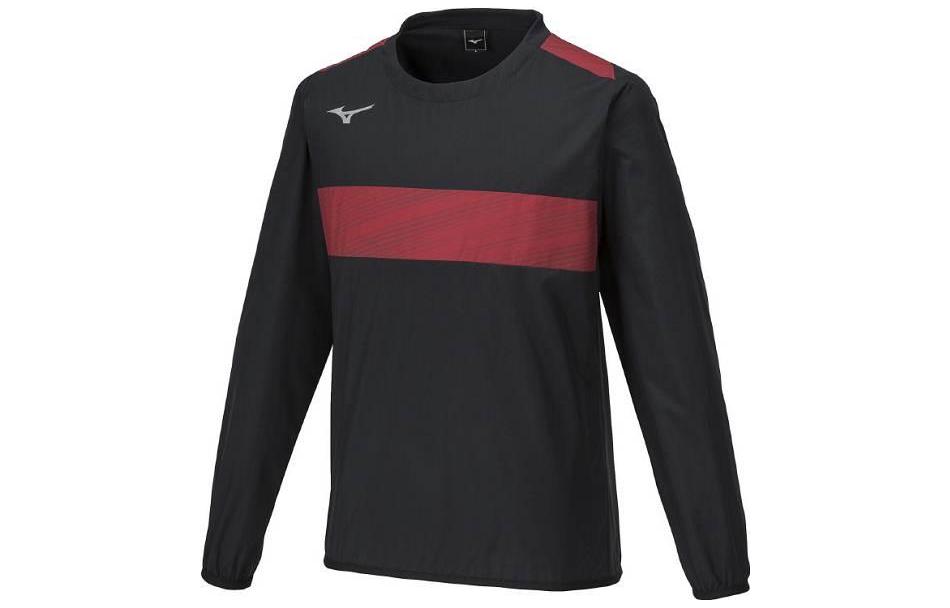 Mizuno Striped Logo Print Crewneck Sweatshirt Unisex Black/Red P2MEA300-96